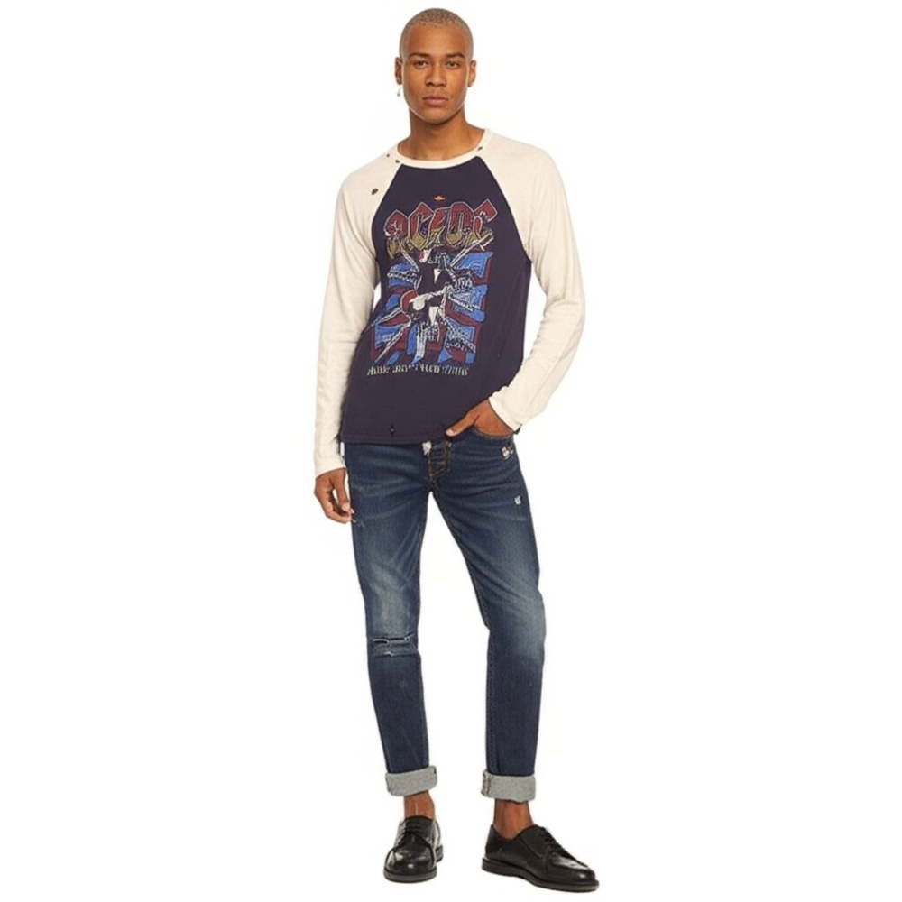 NWT AC/DC Blow Up Your Video Graphic Raglan Distressed Vintage T-Shirt Small